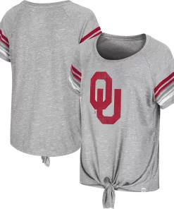 Women's Colosseum Heathered Gray Oklahoma Sooners Boo You Raglan Knotted T-Shirt