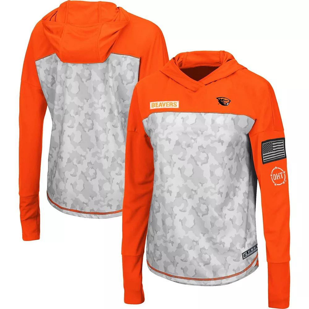 Women's Colosseum Arctic Camo/Orange Oregon State Beavers OHT Military Appreciation Long Sleeve Hoodie T-Shirt - Image 2
