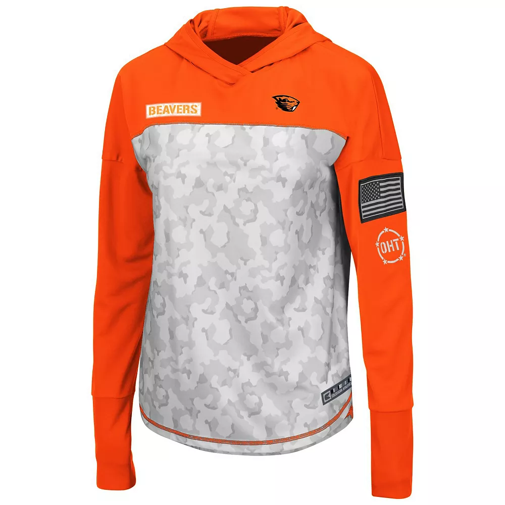 Women's Colosseum Arctic Camo/Orange Oregon State Beavers OHT Military Appreciation Long Sleeve Hoodie T-Shirt - Image 3