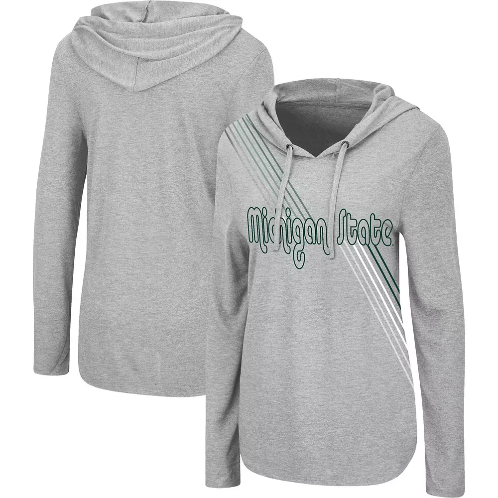 Women's Colosseum Heathered Gray Michigan State Spartans Bernadette Long Sleeve Hoodie T-Shirt - Image 2