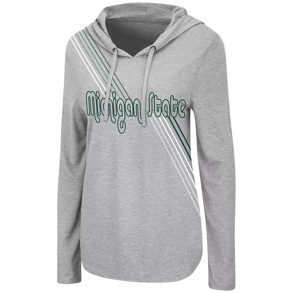 Women's Colosseum Heathered Gray Michigan State Spartans Bernadette Long Sleeve Hoodie T-Shirt - Image 3