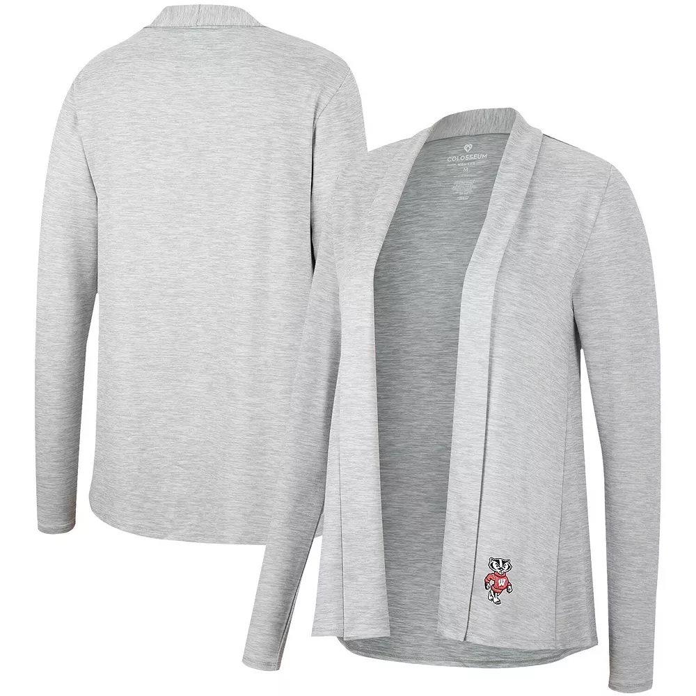 Women's Colosseum Heathered Gray Wisconsin Badgers Charlton Open Cardigan - Image 2