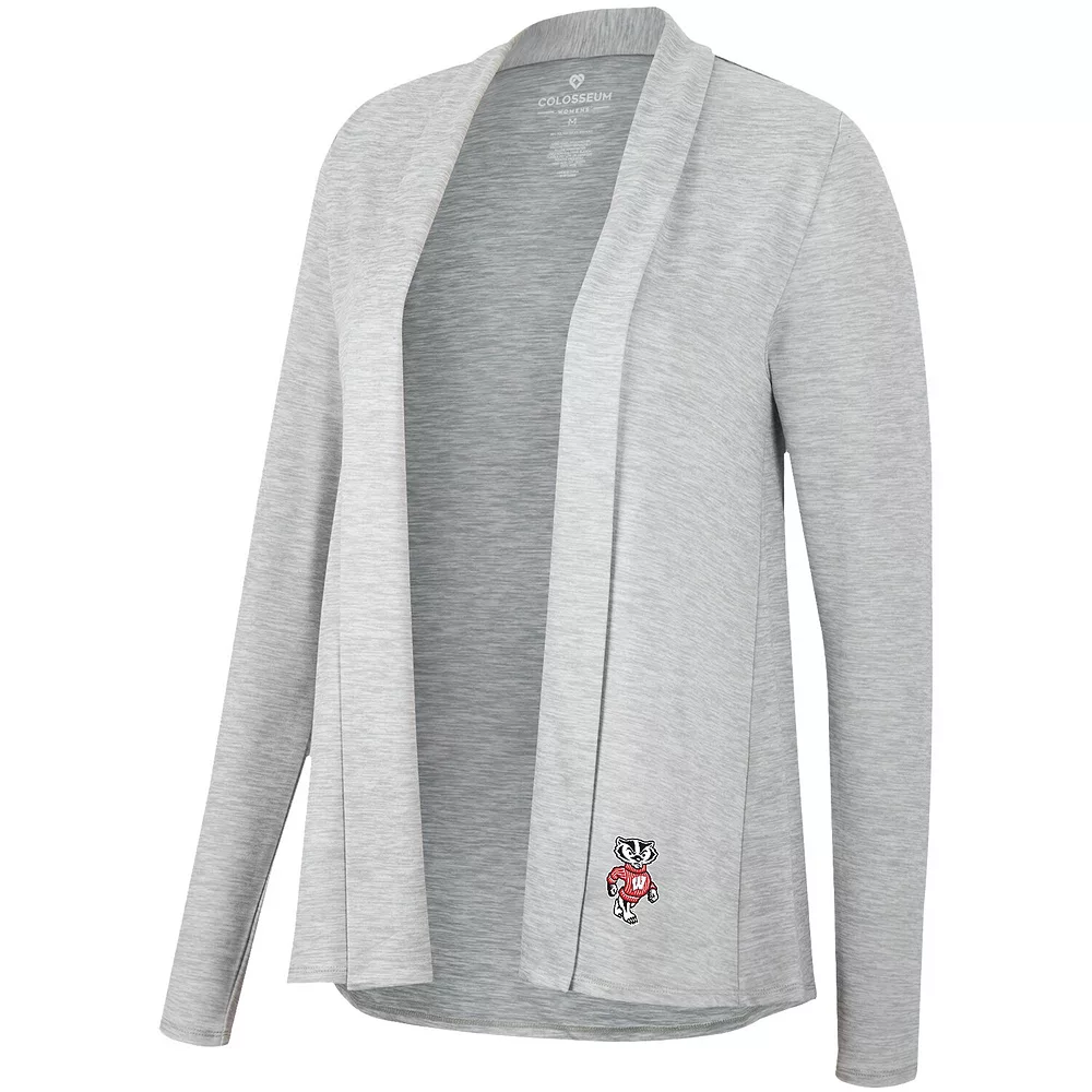 Women's Colosseum Heathered Gray Wisconsin Badgers Charlton Open Cardigan - Image 3