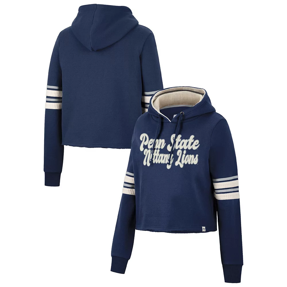 Women's Colosseum Navy Penn State Nittany Lions Retro Cropped Pullover Hoodie - Image 2