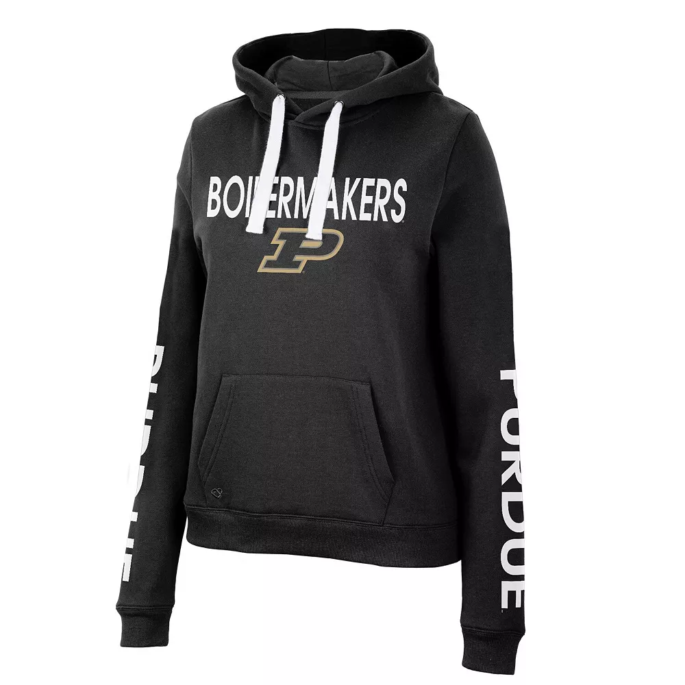 Women's Colosseum Black Purdue Boilermakers 3-Hit Pullover Sweatshirt - Image 3