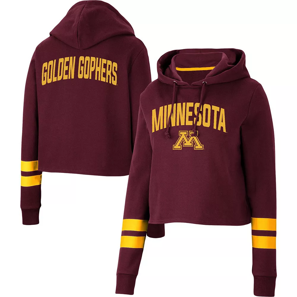 Women's Colosseum Maroon Minnesota Golden Gophers Throwback Stripe Cropped Pullover Hoodie - Image 2