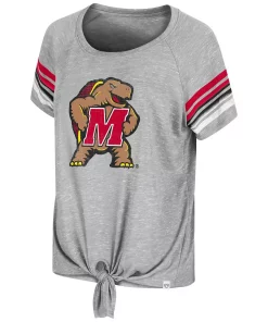 Women's Colosseum Heathered Gray Maryland Terrapins Boo You Raglan Knotted T-Shirt