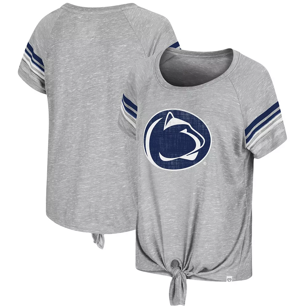 Women's Colosseum Heathered Gray Penn State Nittany Lions Boo You Knotted Raglan T-Shirt - Image 2