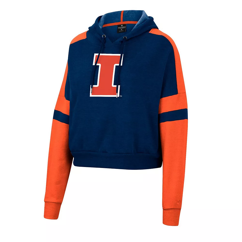 Women's Colosseum Navy Illinois Fighting Illini Throwback Stripe Arch Logo Cropped Pullover Hoodie - Image 3