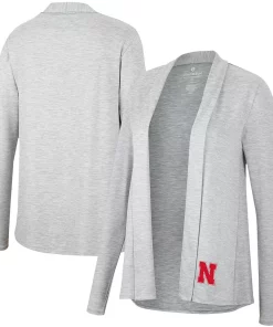 Women's Colosseum Heathered Gray Nebraska Huskers Charlton Open Cardigan
