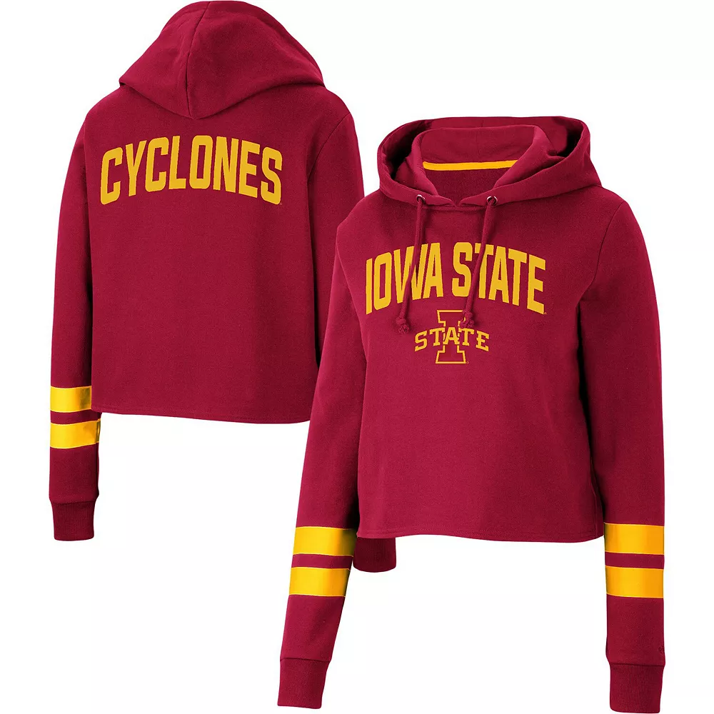 Women's Colosseum Cardinal Iowa State Cyclones Throwback Stripe Cropped Pullover Hoodie - Image 2