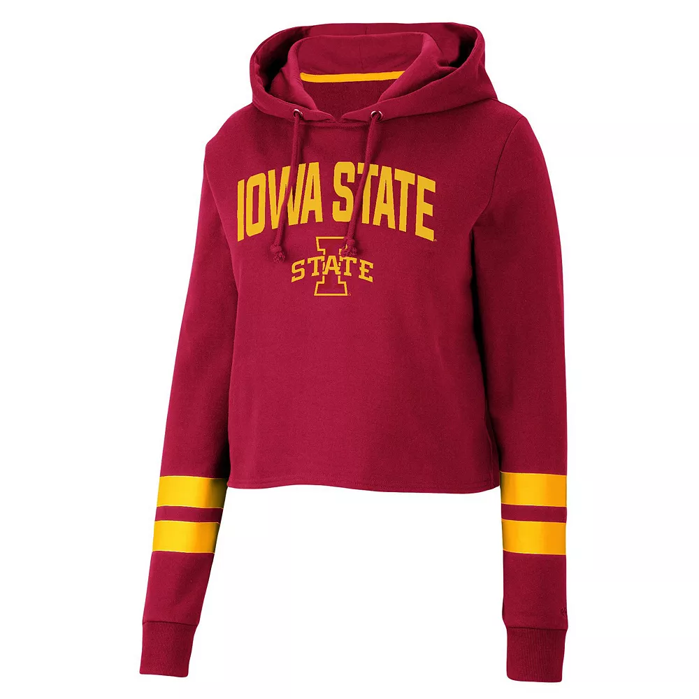 Women's Colosseum Cardinal Iowa State Cyclones Throwback Stripe Cropped Pullover Hoodie - Image 3