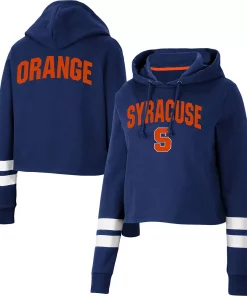 Women's Colosseum Navy Syracuse Orange Throwback Stripe Cropped Pullover Hoodie