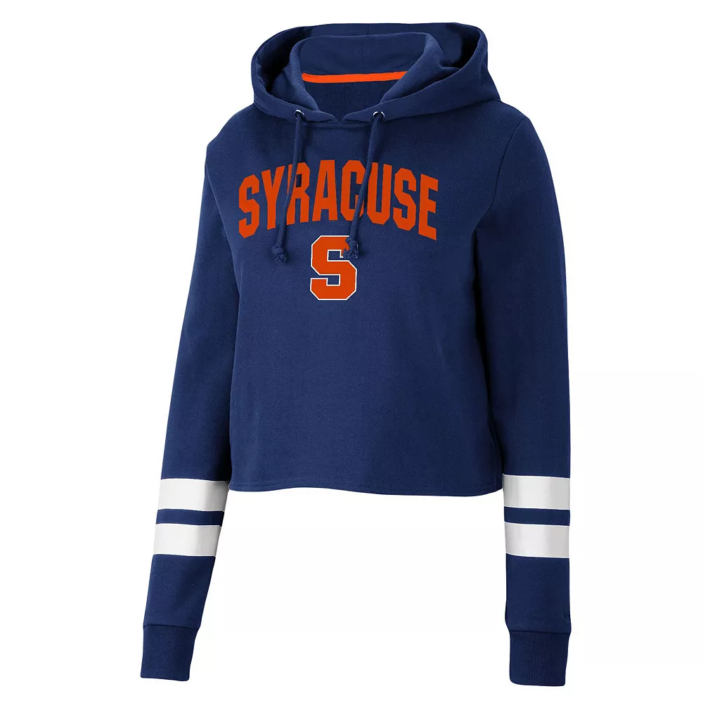 Women's Colosseum Navy Syracuse Orange Throwback Stripe Cropped Pullover Hoodie - Image 3