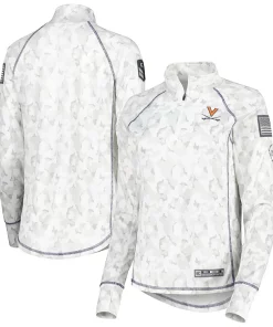 Women's Colosseum White Virginia Cavaliers Operation Hat Trick Military Appreciation Officer Arctic Camo Raglan Quarter-Zip Jacket