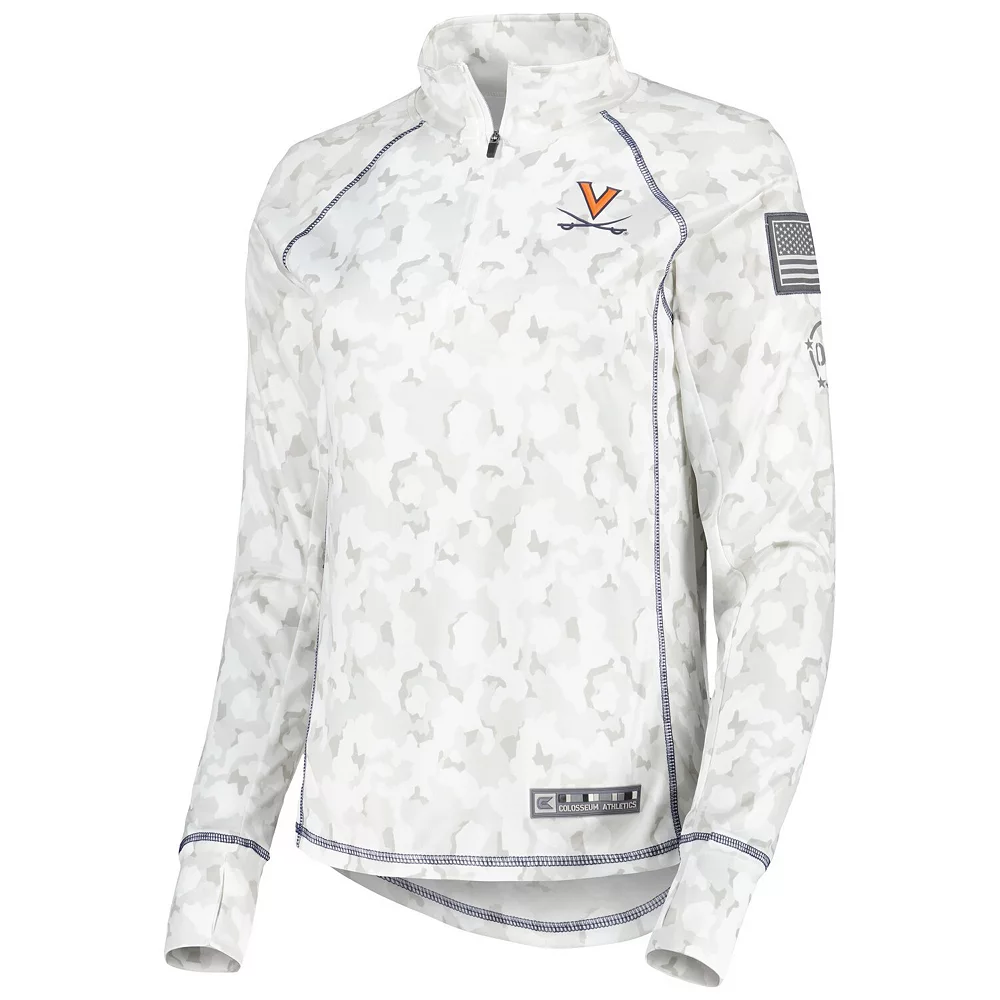 Women's Colosseum White Virginia Cavaliers Operation Hat Trick Military Appreciation Officer Arctic Camo Raglan Quarter-Zip Jacket - Image 3