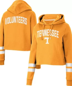 Women's Colosseum Tennessee Orange Tennessee Volunteers Throwback Stripe Cropped Pullover Hoodie