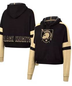 Women's Colosseum Black Army Black Knights Throwback Stripe Arch Logo Cropped Pullover Hoodie