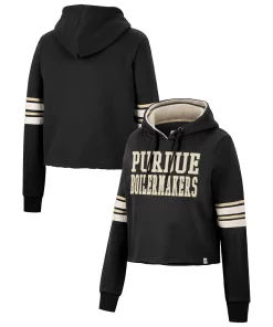 Women's Colosseum Black Purdue Boilermakers Retro Cropped Pullover Hoodie