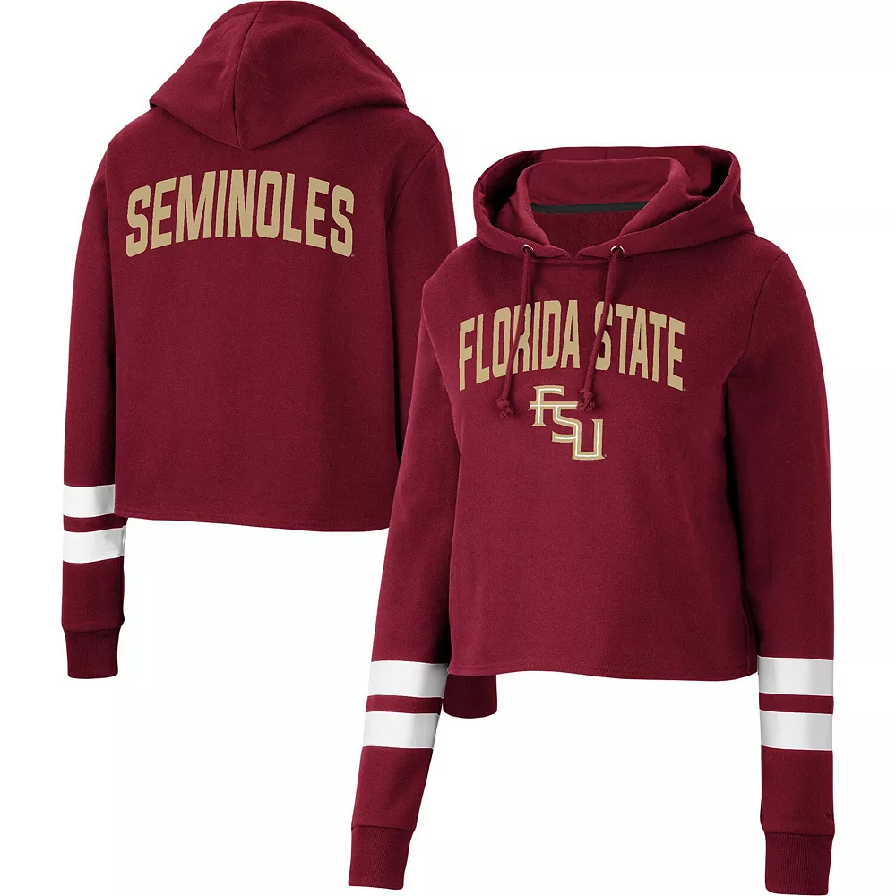 Women's Colosseum Garnet Florida State Seminoles Throwback Stripe Cropped Pullover Hoodie