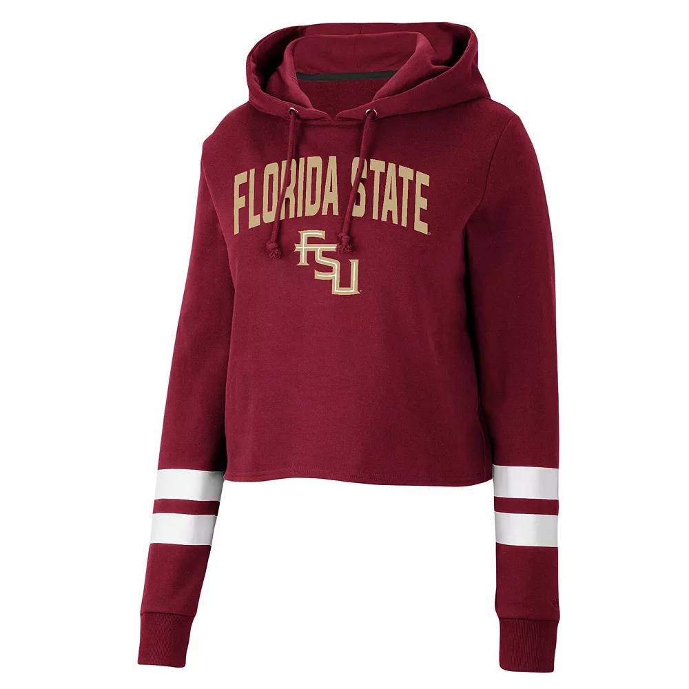 Women's Colosseum Garnet Florida State Seminoles Throwback Stripe Cropped Pullover Hoodie - Image 3