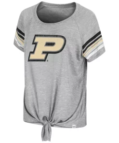 Women's Colosseum Heathered Gray Purdue Boilermakers Boo You Raglan Knotted T-Shirt