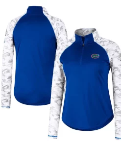 Women's Colosseum Royal Florida Gators OHT Military Appreciation Flash Arctic Camo Raglan Quarter-Zip Jacket