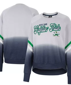 Women's Colosseum Gray Notre Dame Fighting Irish Cue Cards Dip-Dye Raglan Pullover Sweatshirt