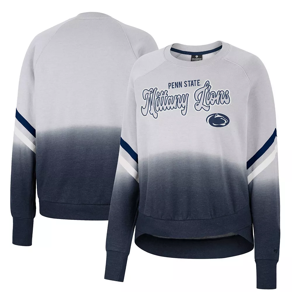 Women's Colosseum Gray Penn State Nittany Lions Cue Cards Dip-Dye Raglan Pullover Sweatshirt - Image 2