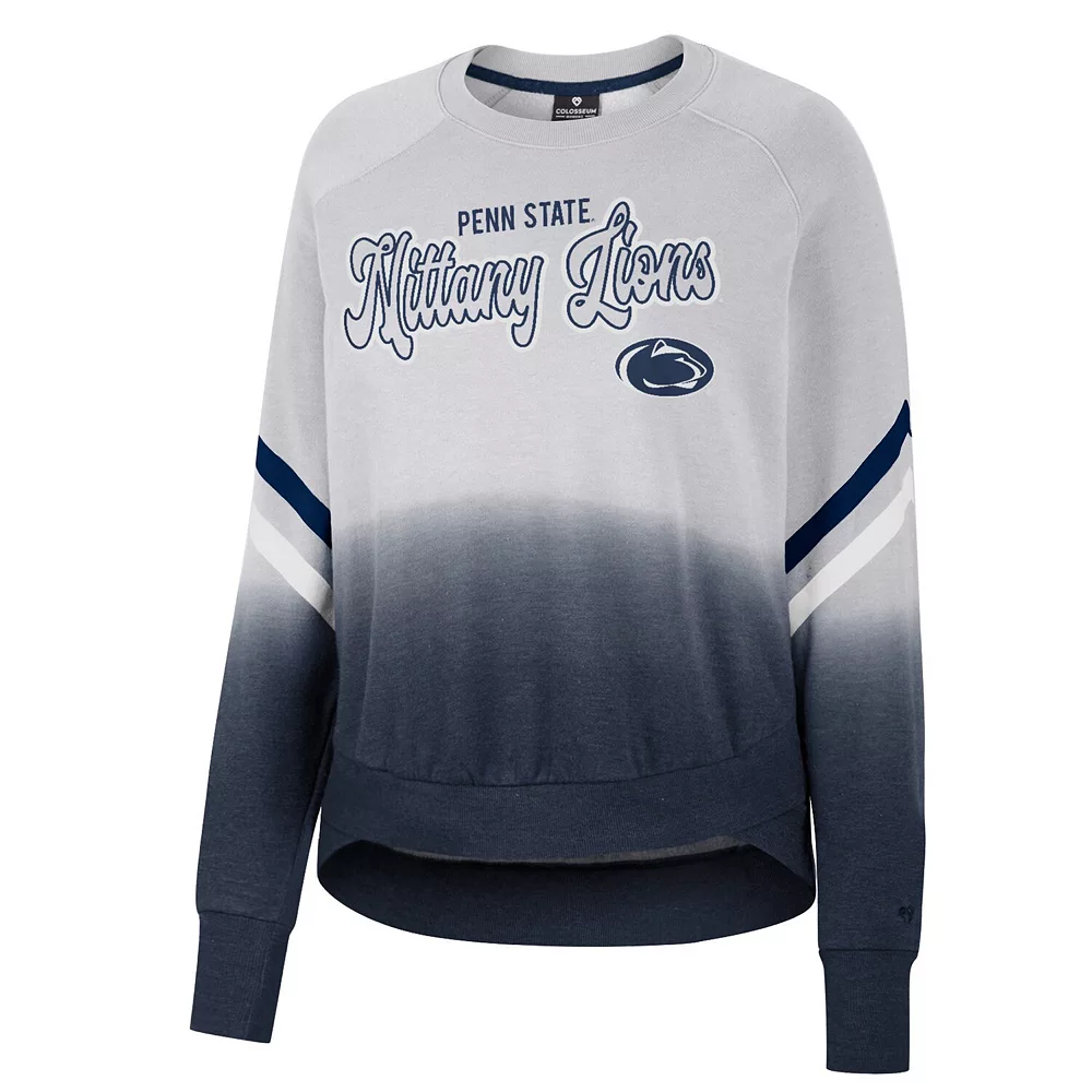 Women's Colosseum Gray Penn State Nittany Lions Cue Cards Dip-Dye Raglan Pullover Sweatshirt - Image 3