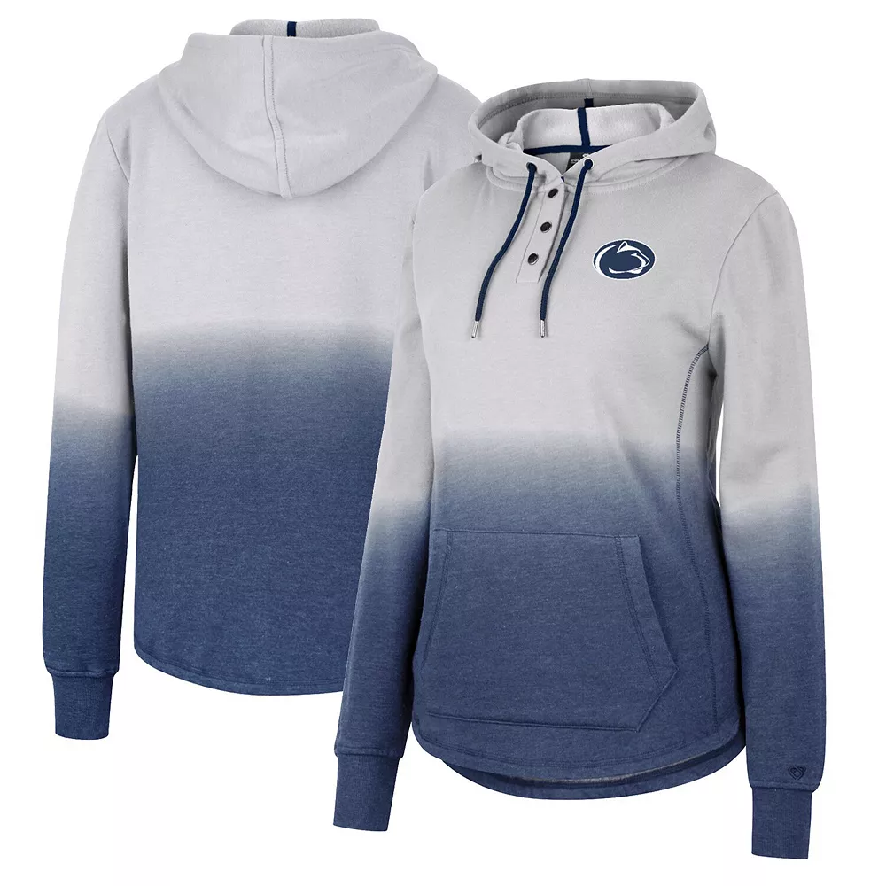 Women's Colosseum Gray/Navy Penn State Nittany Lions Aurelia Dip-Dye Quarter-Snap Pullover Hoodie - Image 2