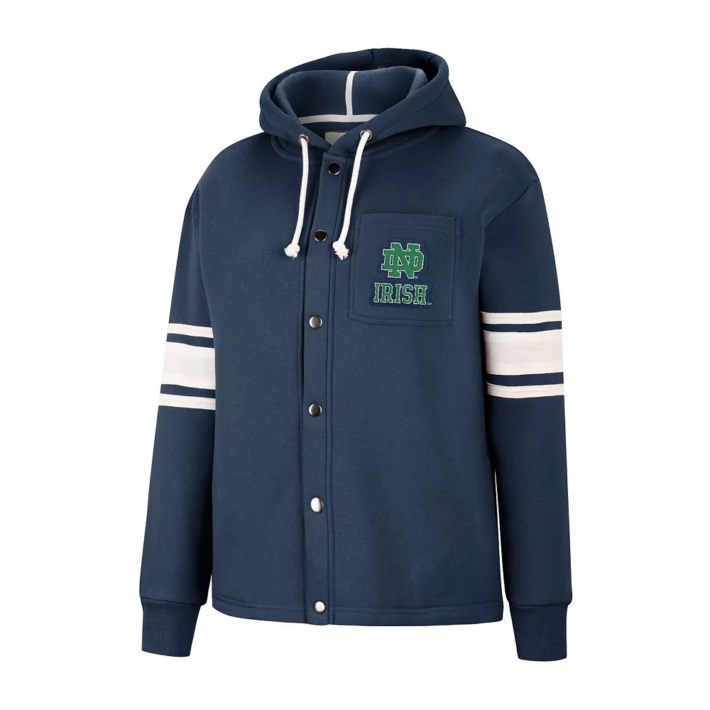 Women's Colosseum Navy Notre Dame Fighting Irish Mia Striped Full-Snap Hoodie Jacket - Image 2