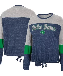 Women's Colosseum Navy Notre Dame Fighting Irish Joanna Tie Front Long Sleeve T-Shirt