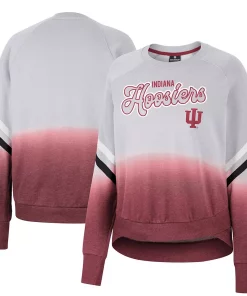 Women's Colosseum Gray Indiana Hoosiers Cue Cards Dip-Dye Raglan Pullover Sweatshirt