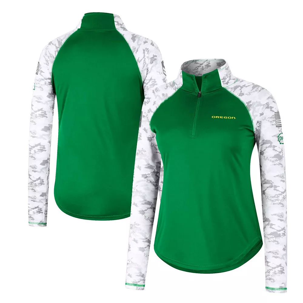 Women's Colosseum Green Oregon Ducks OHT Military Appreciation Flash Arctic Camo Raglan Quarter-Zip Jacket - Image 2