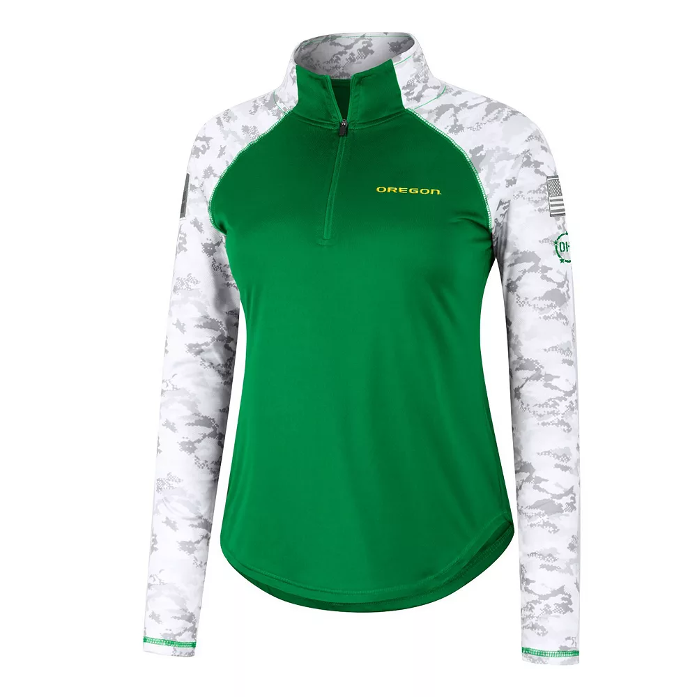 Women's Colosseum Green Oregon Ducks OHT Military Appreciation Flash Arctic Camo Raglan Quarter-Zip Jacket - Image 3