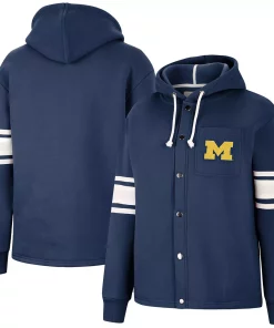 Women's Colosseum Navy Michigan Wolverines Mia Striped Full-Snap Hoodie Jacket