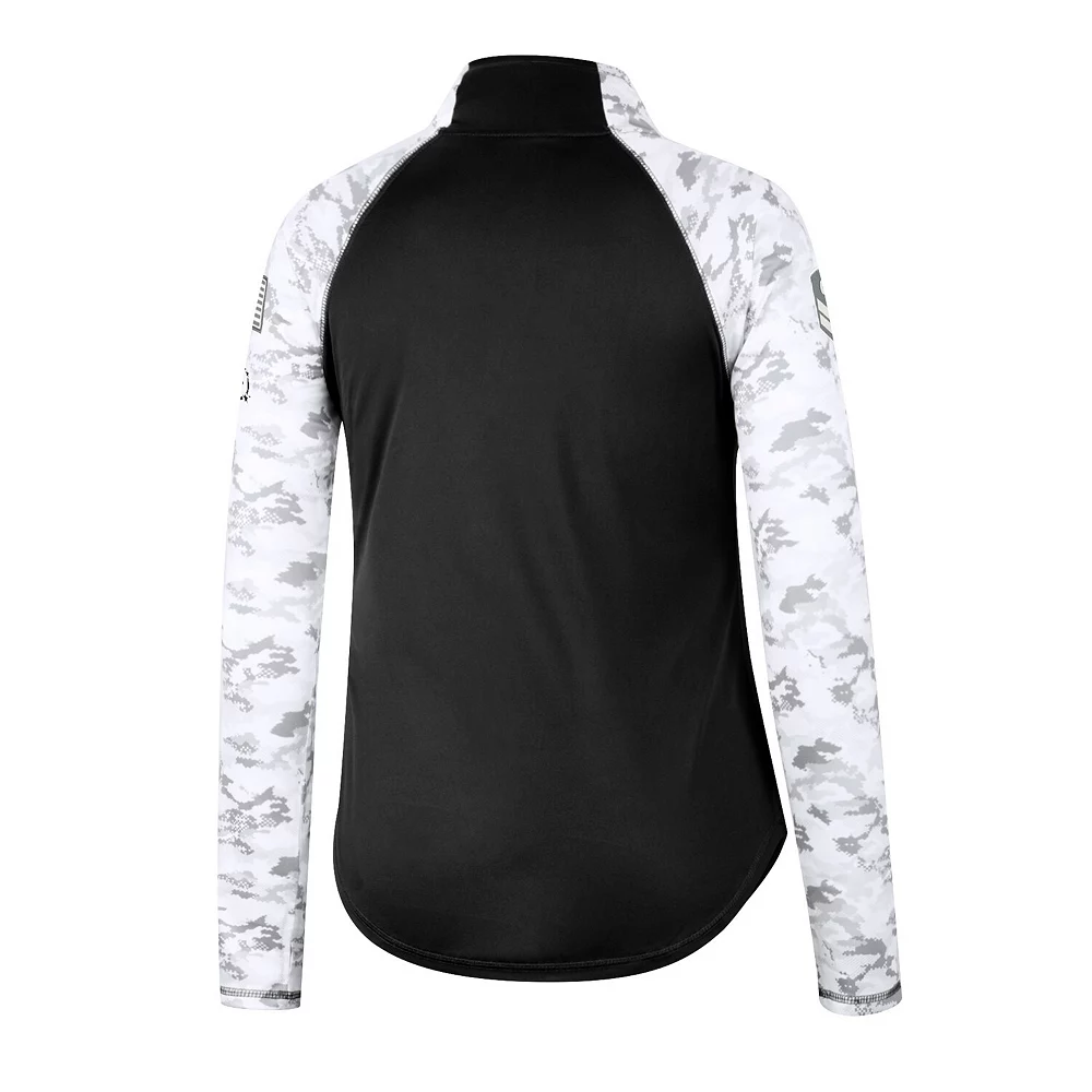 Women's Colosseum Black Iowa Hawkeyes OHT Military Appreciation Flash Arctic Camo Raglan Quarter-Zip Jacket - Image 4