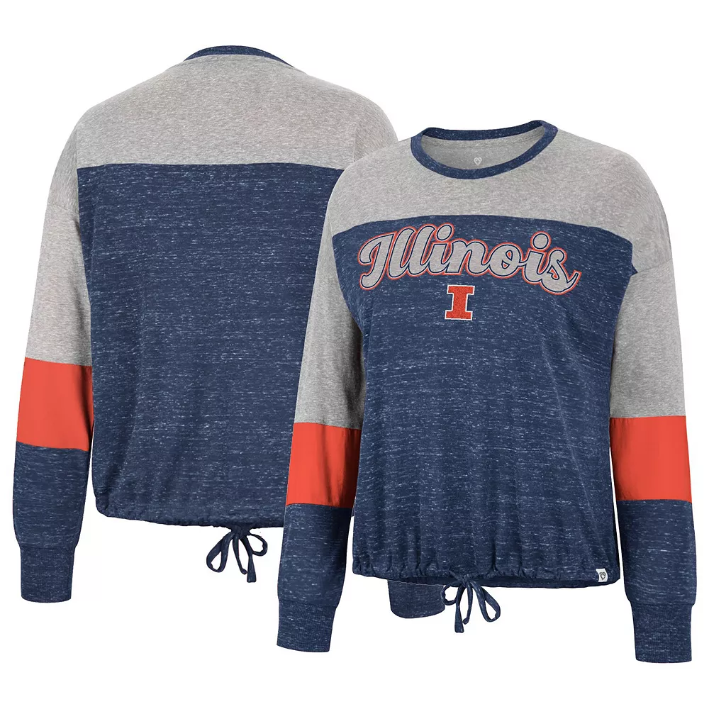 Women's Colosseum Navy Illinois Fighting Illini Joanna Tie Front Long Sleeve T-Shirt - Image 2
