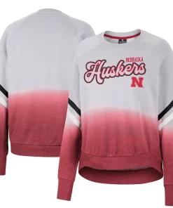 Women's Colosseum Gray Nebraska Huskers Cue Cards Dip-Dye Raglan Pullover Sweatshirt