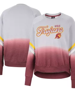 Women's Colosseum Gray USC Trojans Cue Cards Dip-Dye Raglan Pullover Sweatshirt