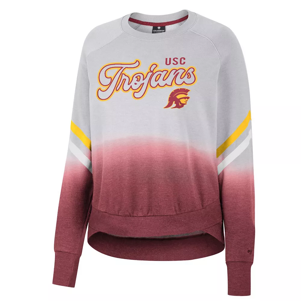 Women's Colosseum Gray USC Trojans Cue Cards Dip-Dye Raglan Pullover Sweatshirt - Image 3