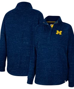 Women's Colosseum Navy Michigan Wolverines Natalie Speckled Quarter-Snap Top