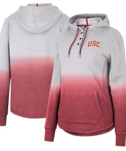 Women's Colosseum Gray/Cardinal USC Trojans Aurelia Dip-Dye Quarter-Snap Pullover Hoodie