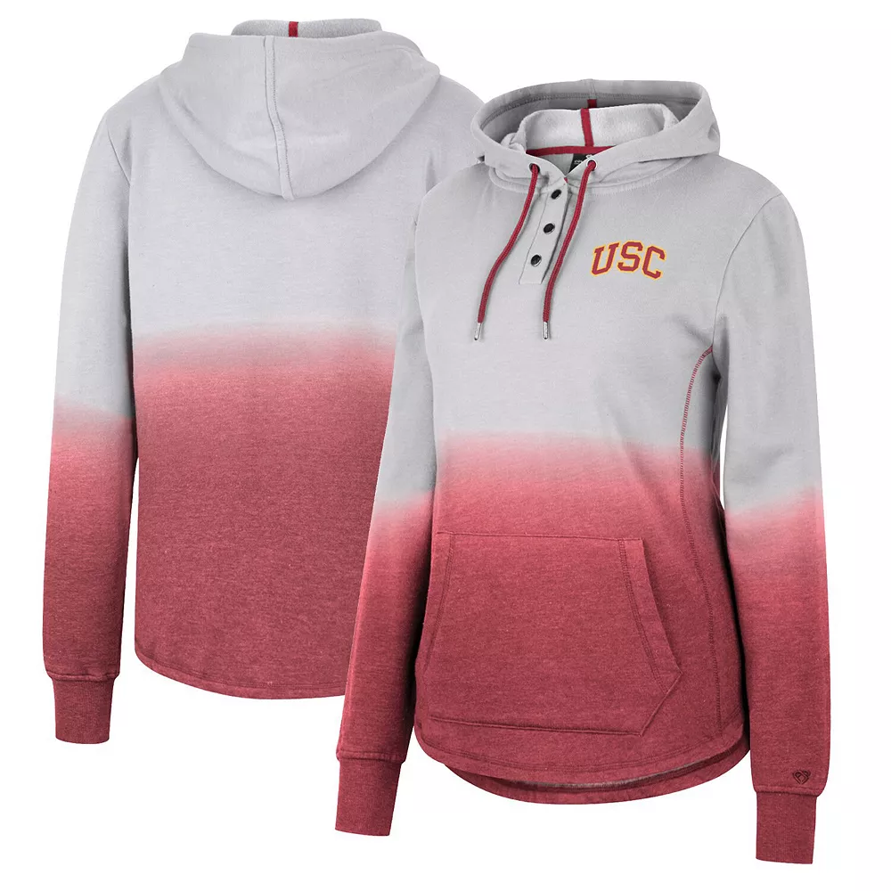 Women's Colosseum Gray/Cardinal USC Trojans Aurelia Dip-Dye Quarter-Snap Pullover Hoodie - Image 2