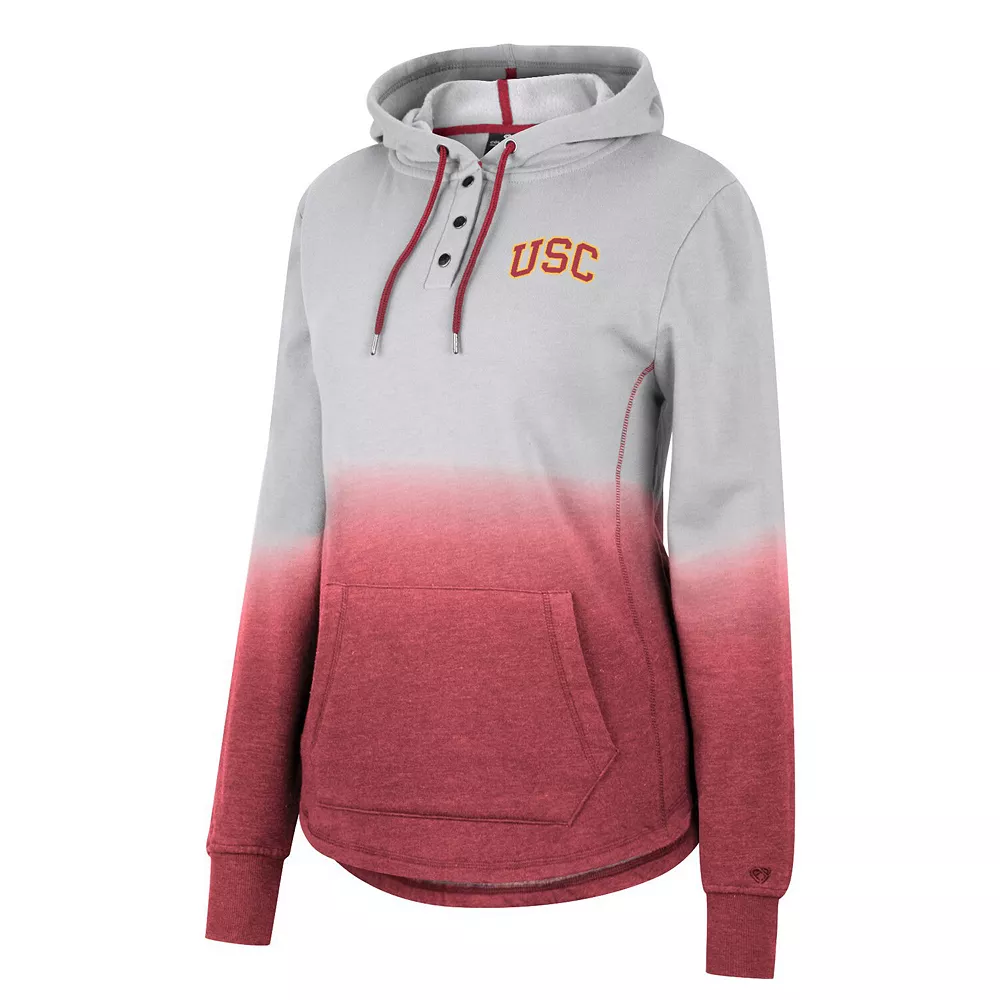 Women's Colosseum Gray/Cardinal USC Trojans Aurelia Dip-Dye Quarter-Snap Pullover Hoodie - Image 3