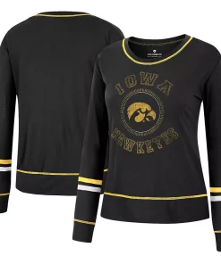 Women's Colosseum Black Iowa Hawkeyes Heathrow Super Soft Long Sleeve T-Shirt