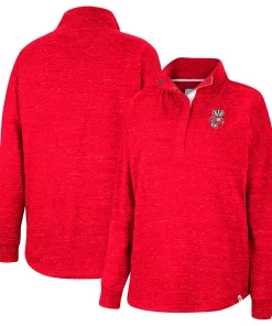 Women's Colosseum Red Wisconsin Badgers Natalie Speckled Quarter-Snap Top