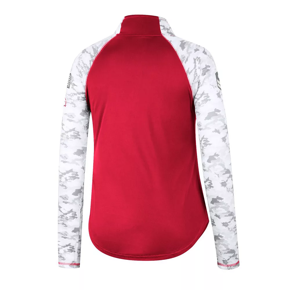 Women's Colosseum Red Wisconsin Badgers OHT Military Appreciation Flash Arctic Camo Raglan Quarter-Zip Jacket - Image 4
