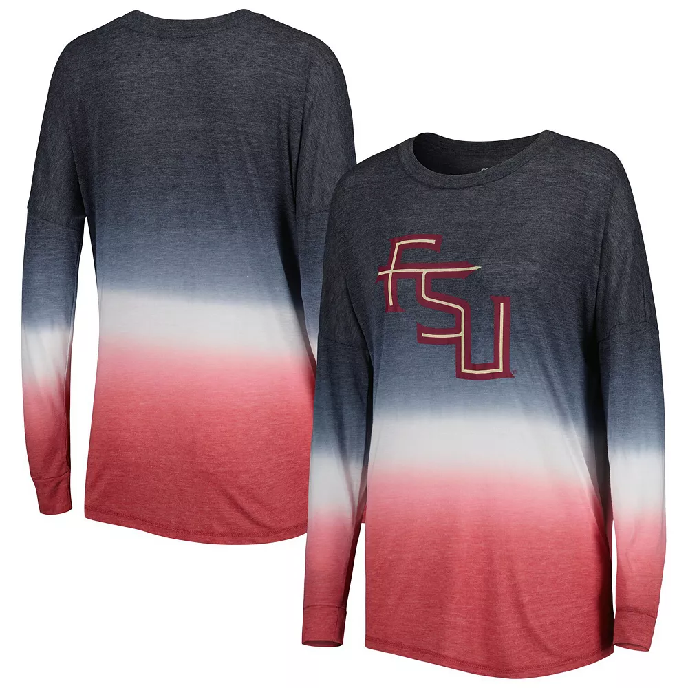 Women's Colosseum Black/Garnet Florida State Seminoles Winkle Dip Dye Long Sleeve T-Shirt - Image 2